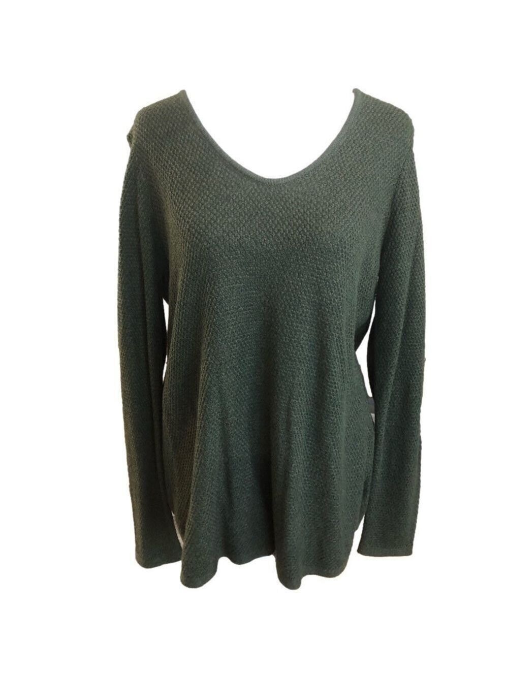 J. Jill Size M long sleeve v-neck tunic top. Dark green textured knit. NWT